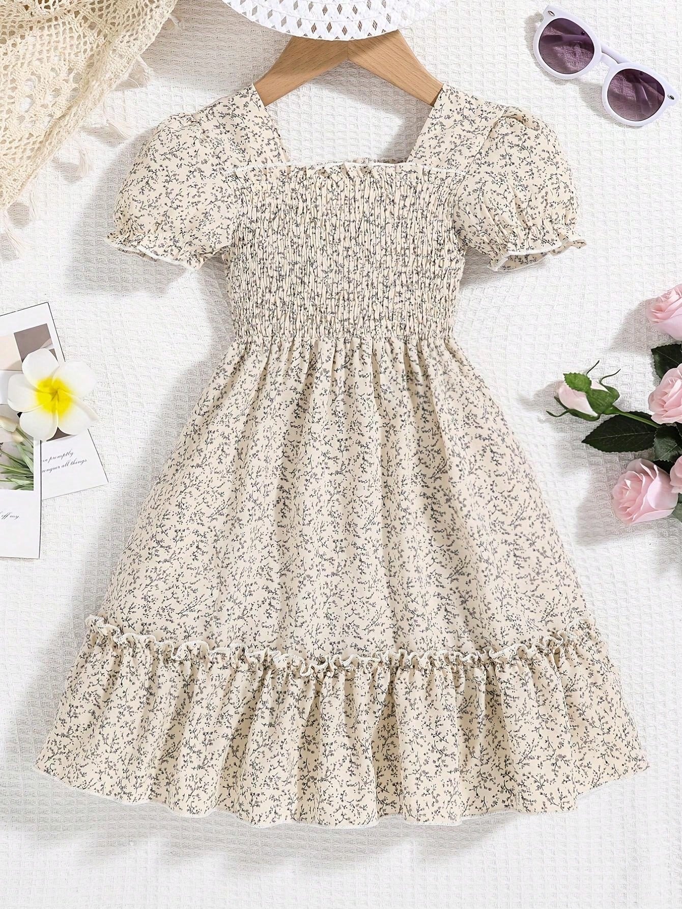 Young Girl European And American Summer Casual Floral Dress, Suitable For Outings, Vacations, And Party Dress.