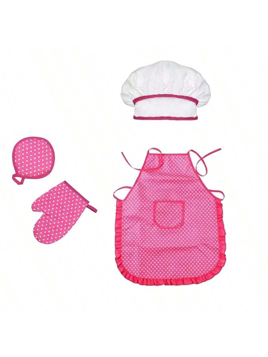 4 Pieces, Kids Apron And Baking Set - Includes Cooking Tools And Play House Toys For Children's Kitchen Play