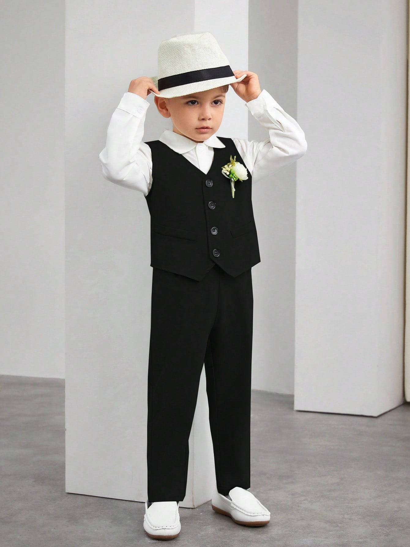 Young Boy Gentleman Two-Piece Set Elegant Waistcoat Suit Add Western-Style Pants, Formal Wear For Birthday Party, Evening Performance, Wedding Or Any Other Special Occasions