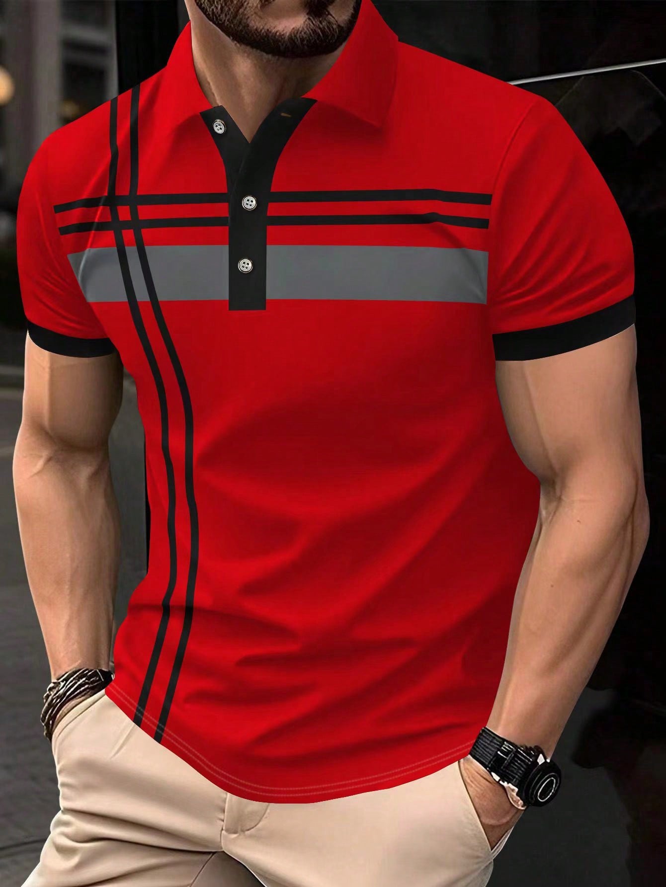 Men's Color Block Short Sleeve Polo Shirt