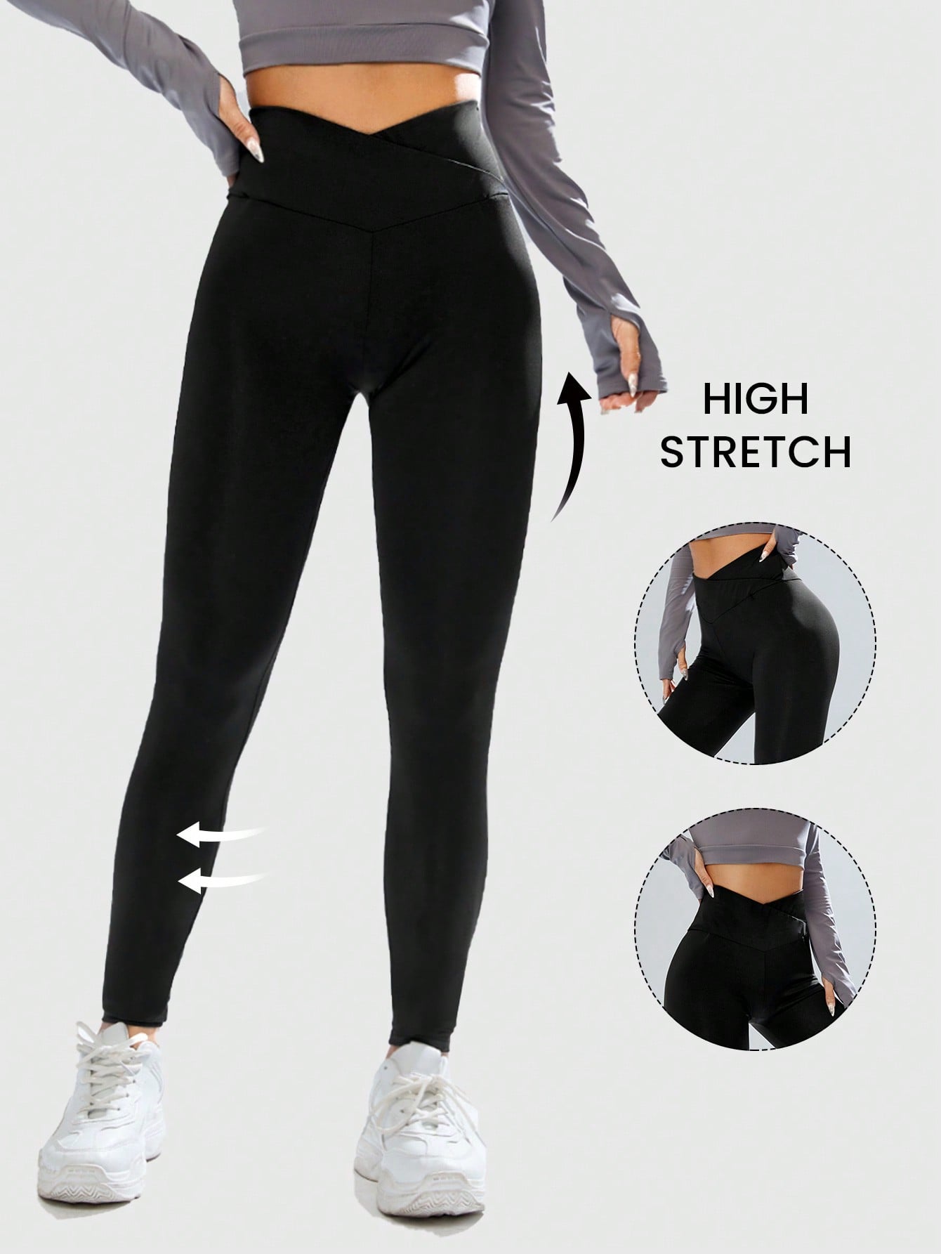 Women's Solid Hot Yoga Black V High Waist Leggings