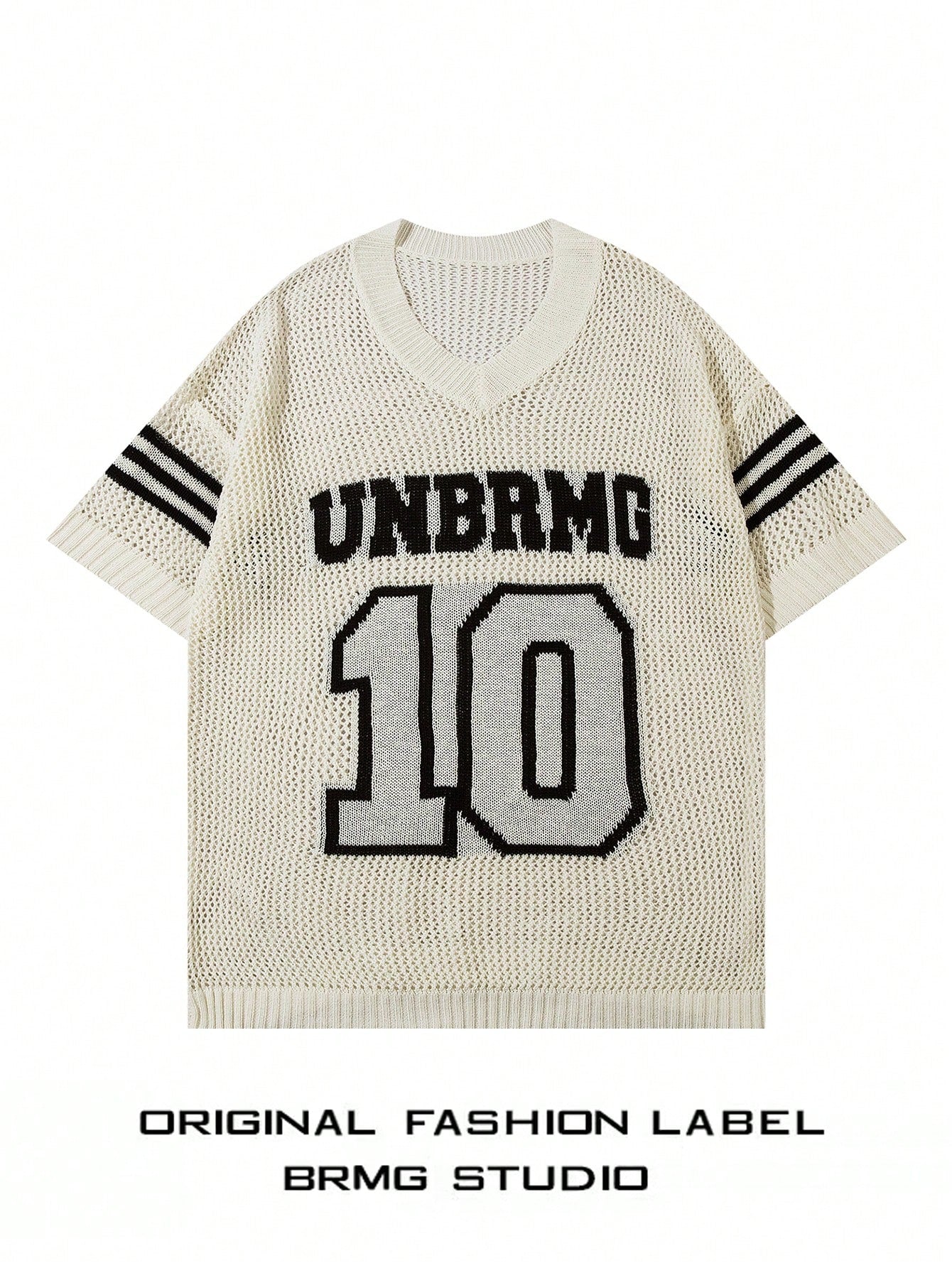 Men Spring And Summer New College Style V-Neck Letter And Number Pattern Short Sleeve Knitwear