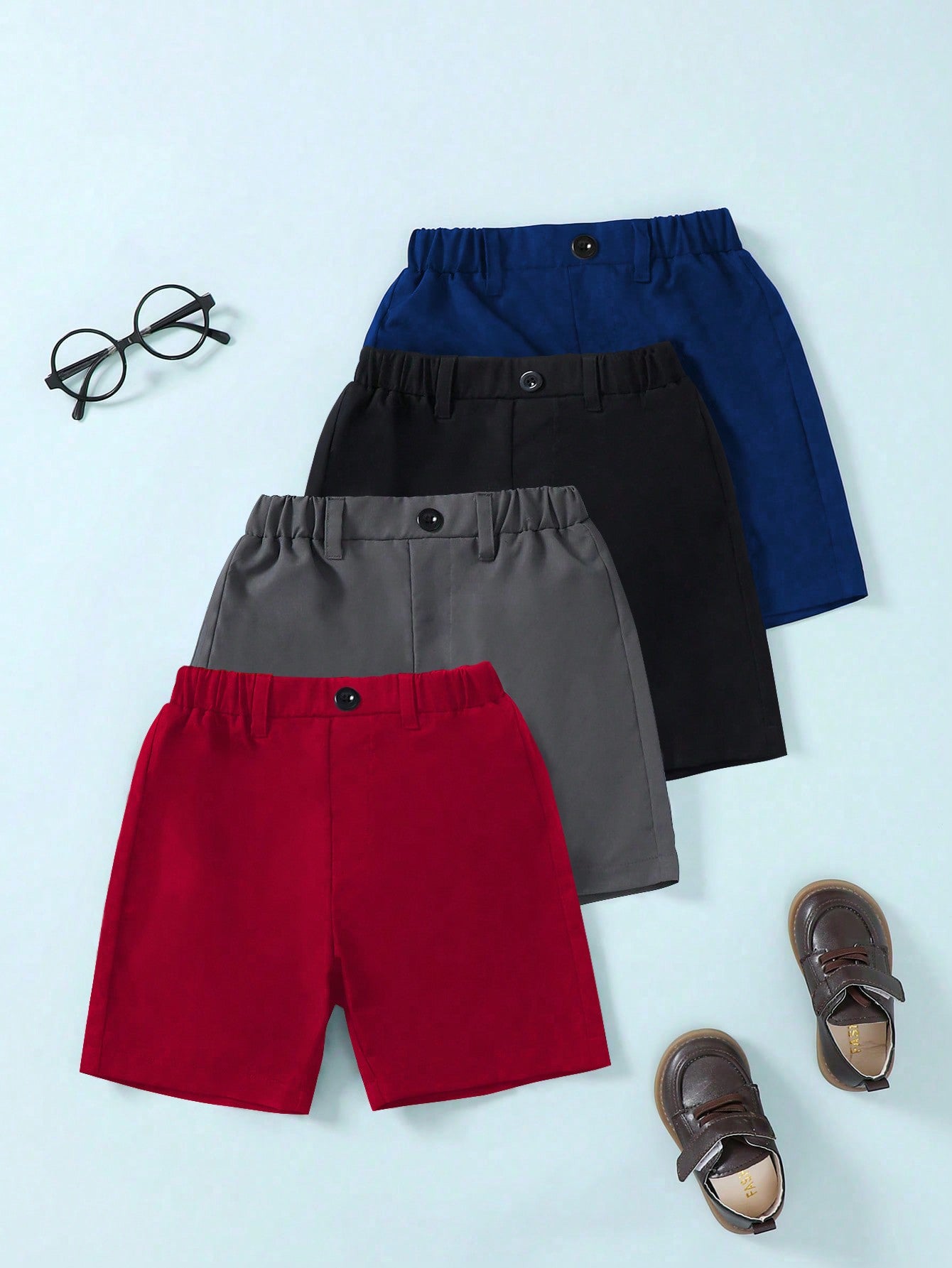 Young Boy 4pcs/Set Casual Gentleman Style Buttoned Shorts With Cool Texture, Variety Of Colors