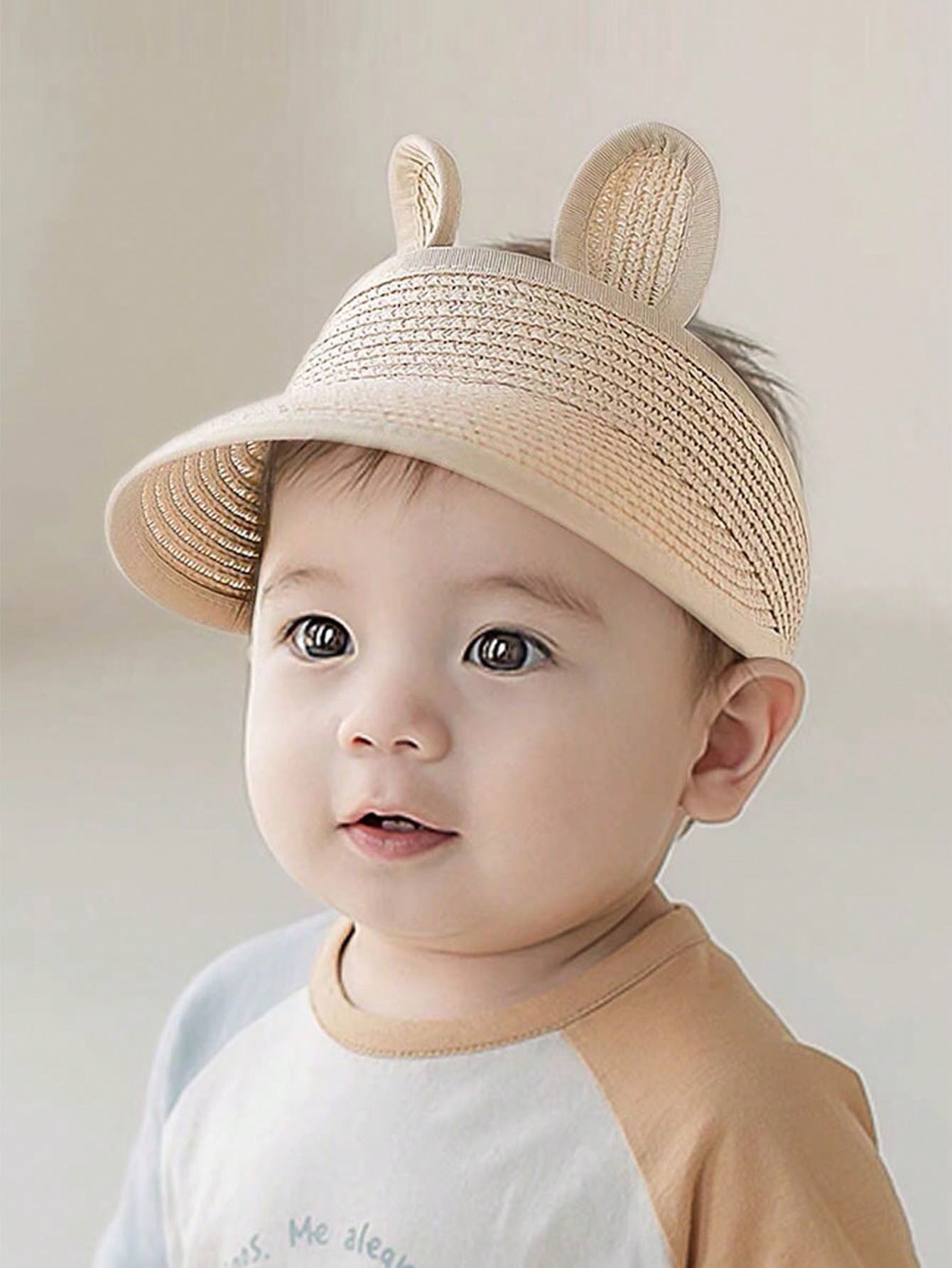 1pc Toddler Boys/Girls Embroidered Sun Hat With Smiling Bunny Ears, Age 1-3, Baby Summer Cap