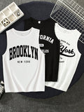 Teen Boy Casual Cartoon Letter Print Sleeveless Tank Top Suitable For Summer