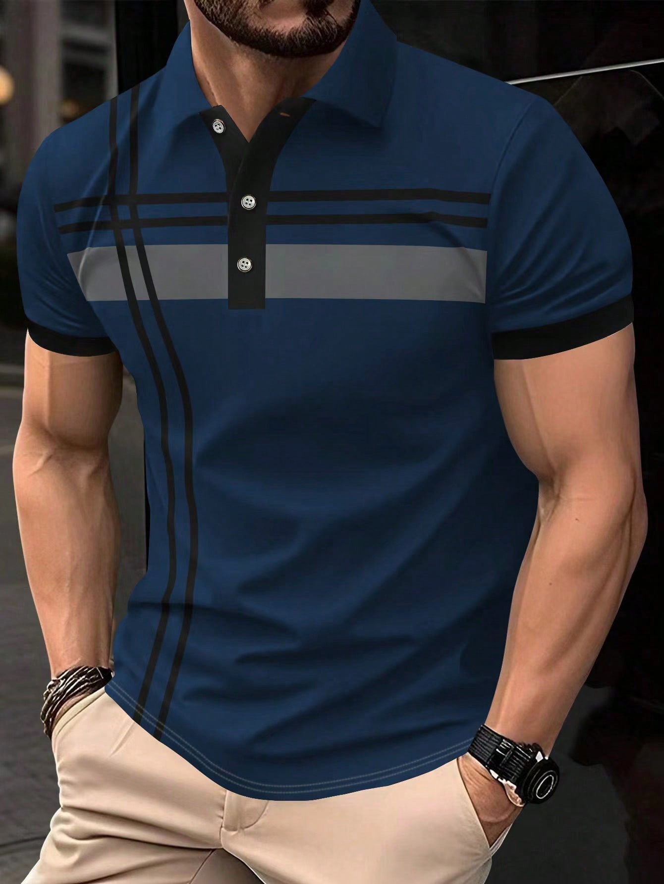 Men's Color Block Short Sleeve Polo Shirt