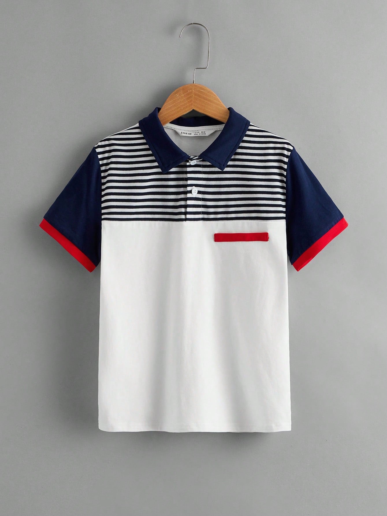 Tween Boy Striped Panel Colorblock Half Button Placket Tee