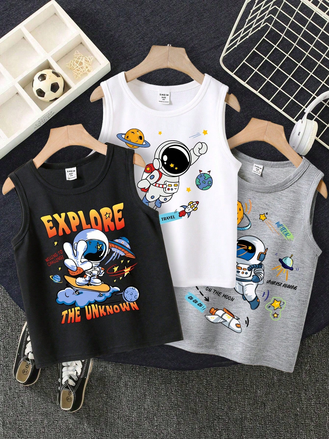 Young Boy 3pcs Casual Cartoon Bear Pattern Tank Top Set, Suitable For Summer