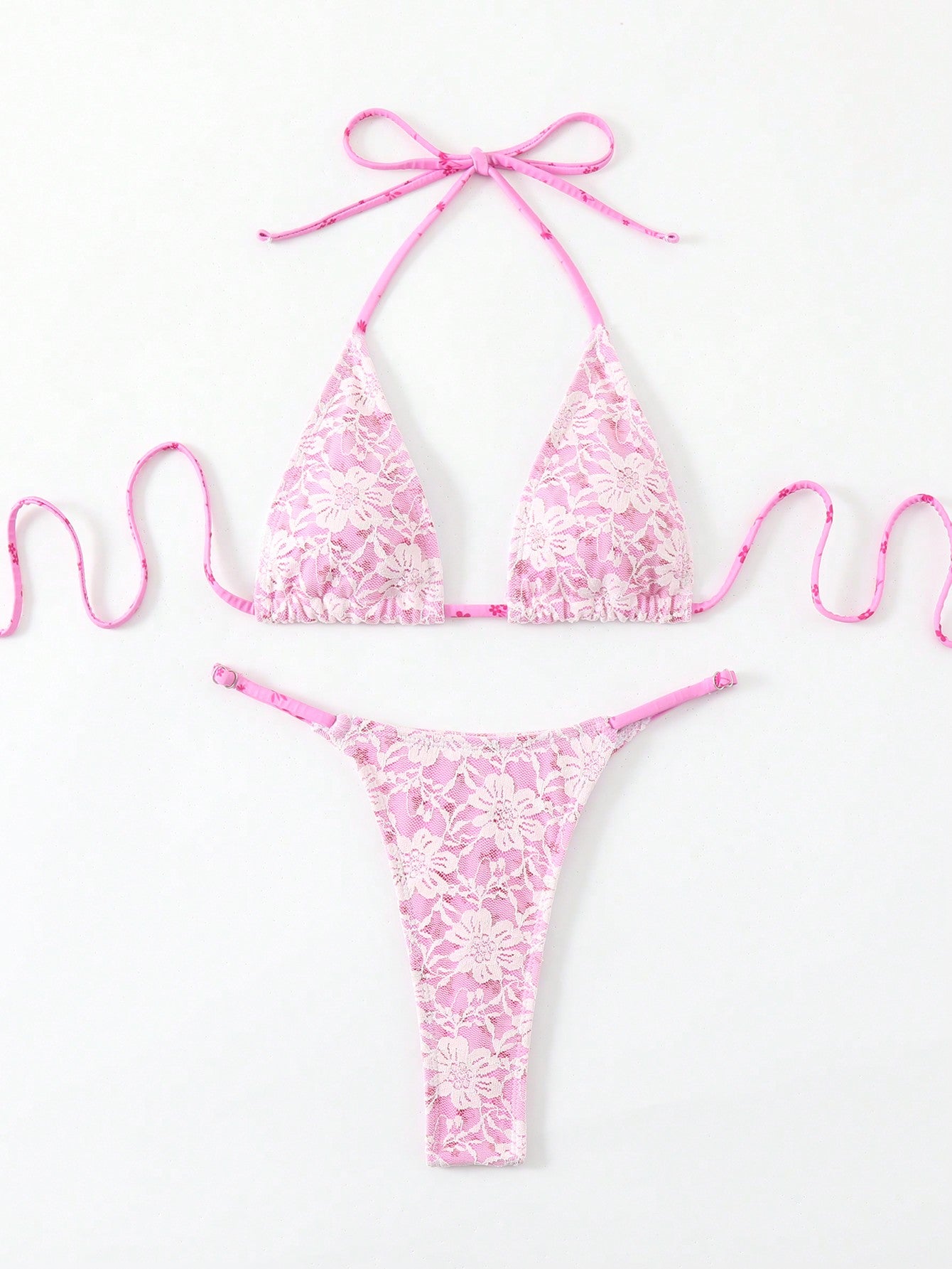 Swim Summer Beach Floral Lace Micro Triangle Cup Bikini Set Music Festival