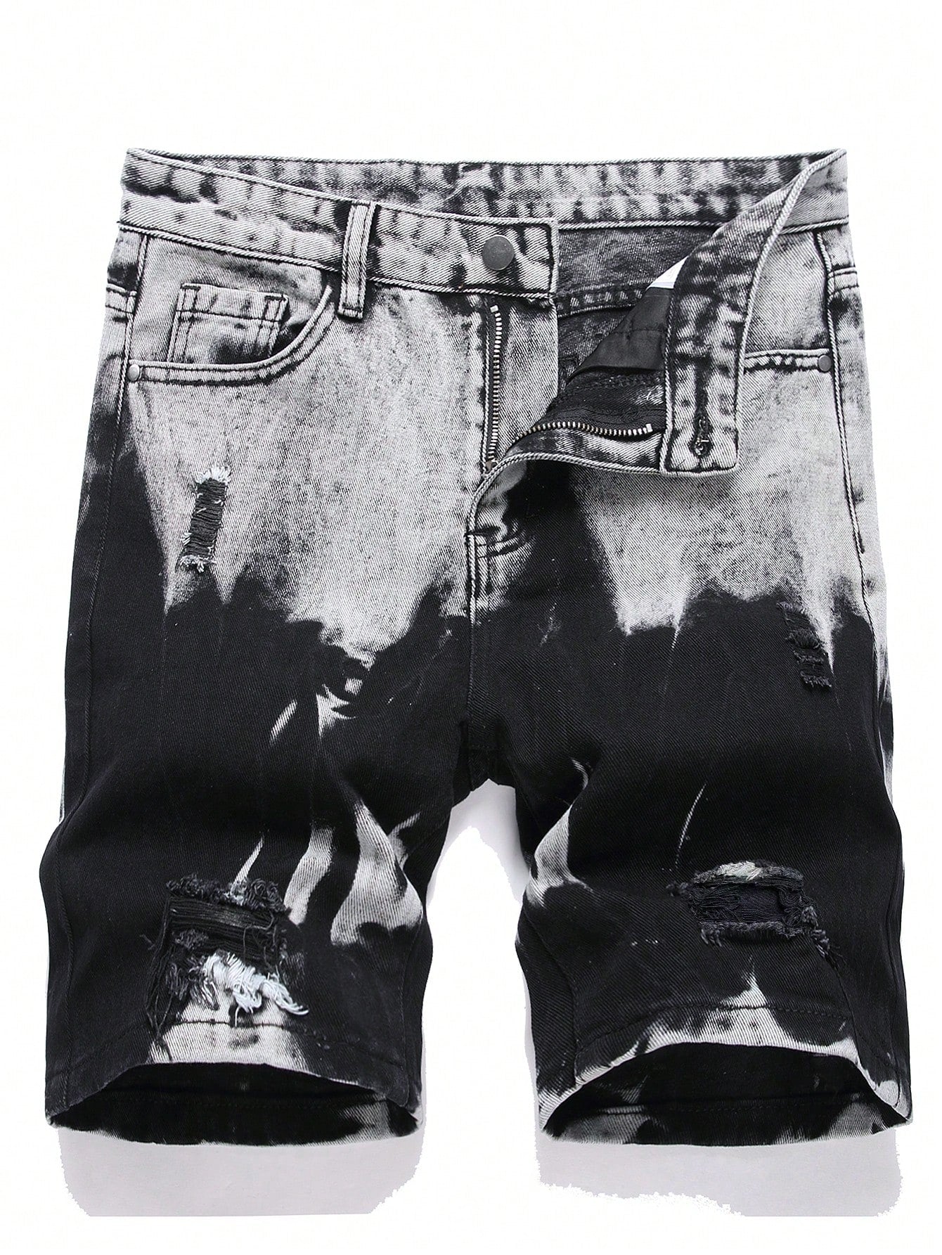 Tween Boy Denim Shorts With Asymmetrical Contrast Color And Ripped Design, Summer