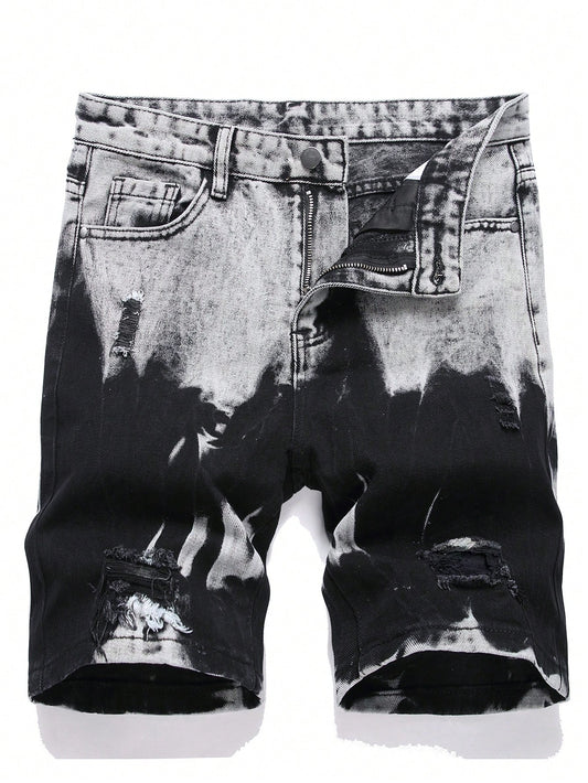 Boys' Denim Shorts With Asymmetrical Contrast Color And Ripped Design, Summer