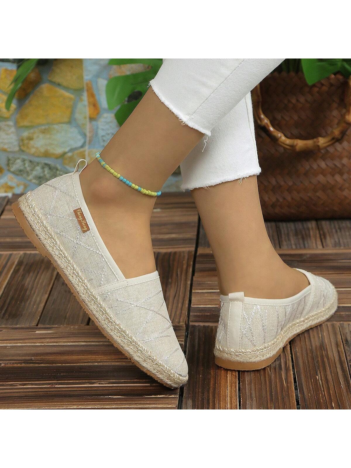 New Style Breathable, Comfortable, Anti-Skid, Odor-Resistant, Numbness-Preventing Woven Bottom Women's Slip-On Shoes For Indoor And Outdoor Leisure, Vacation, Spring, Summer And Year-Round, Plus Size