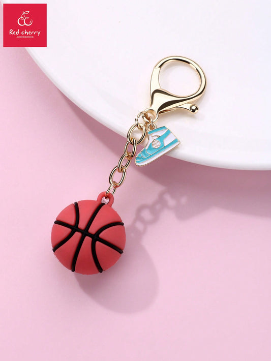 1pc Boys' Basketball Sneakers Rubber Creative Keychain, Gold Color, Suitable For Daily Casual Bag Accessories