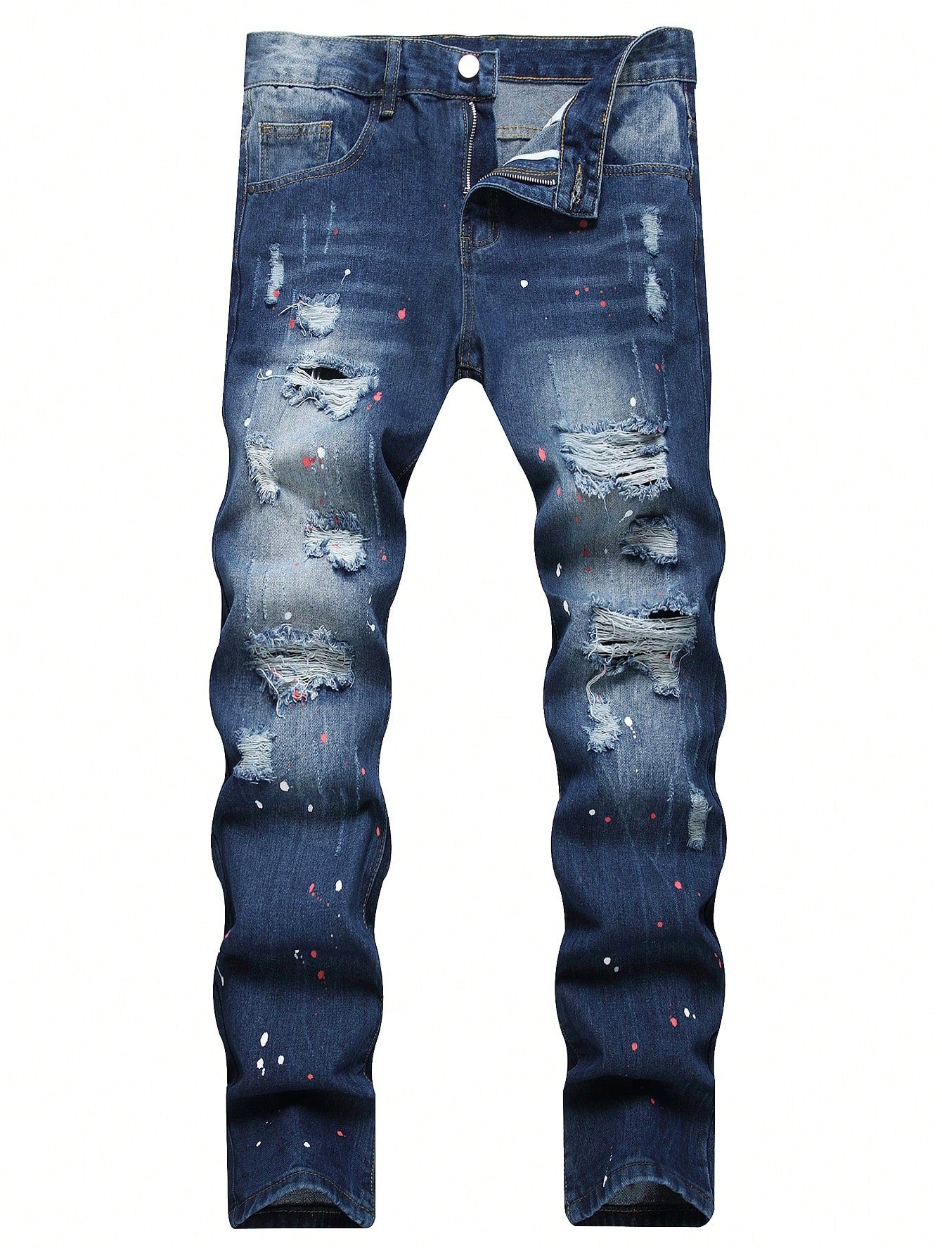 Men's Slim-Fit Straight Leg Distressed Jeans