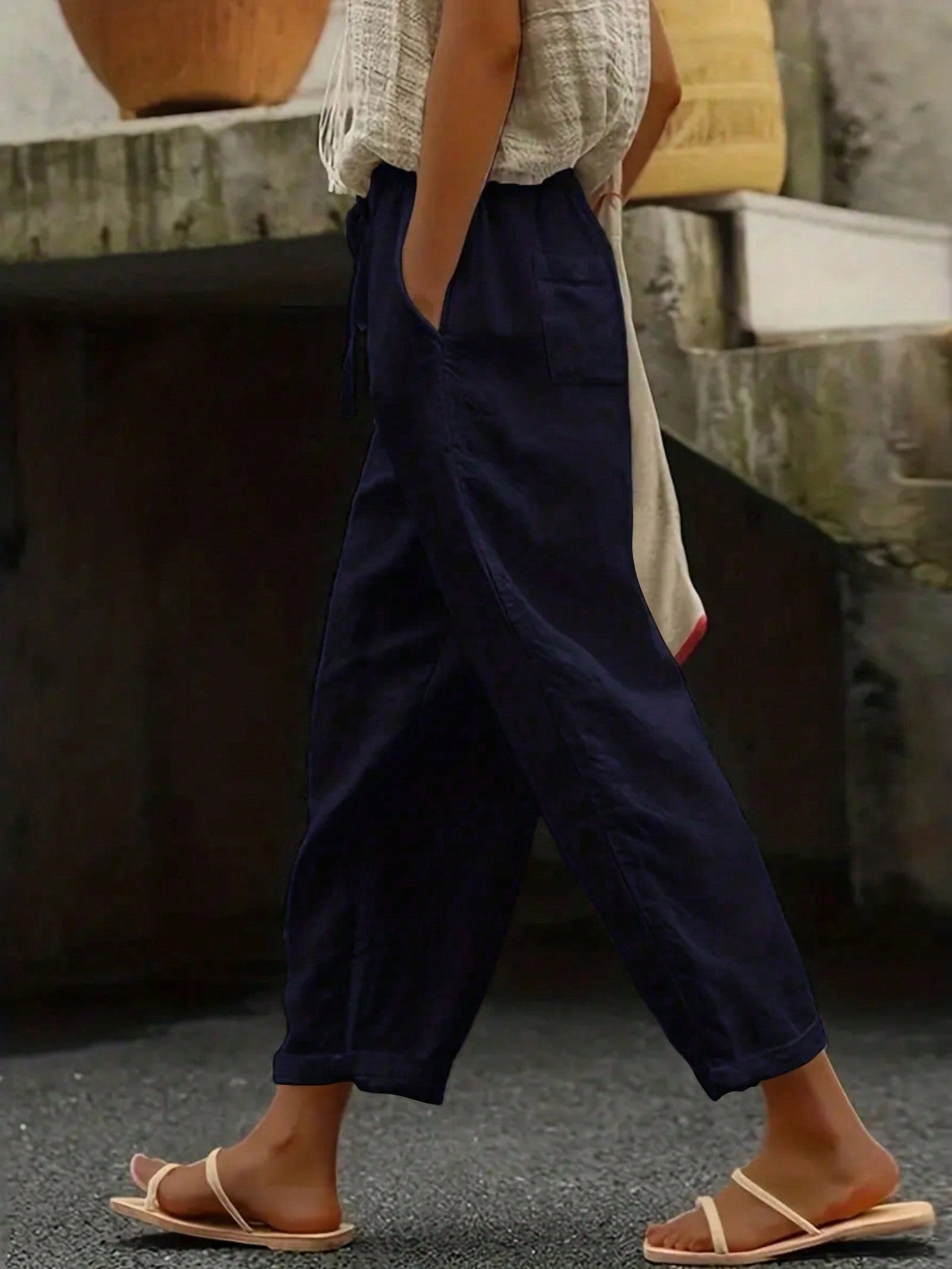 Women Vacation Casual Loose Solid Color Wide-Leg Long Pants