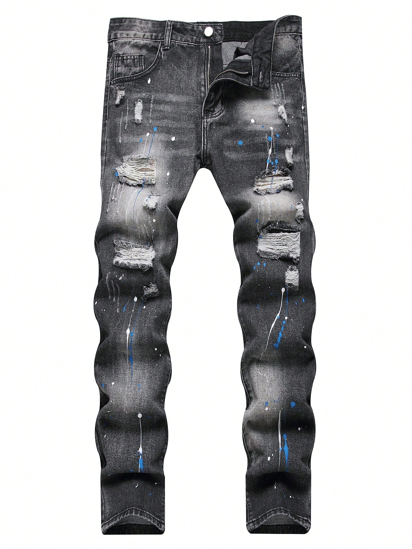 Men's Slim-Fit Straight Leg Distressed Jeans