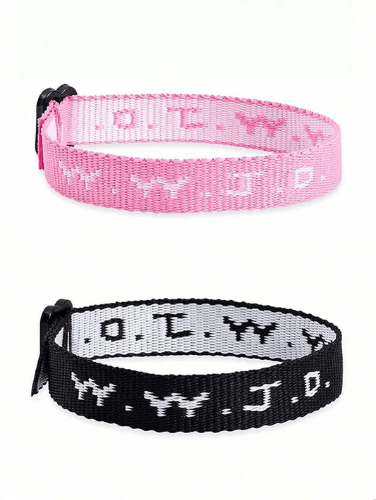 2pcs WWJD Letter Embroideried Woven Wristband Bracelets Protection Pray Bracelets Inspirational Christian Jewelry For Family Friend Boys Girls