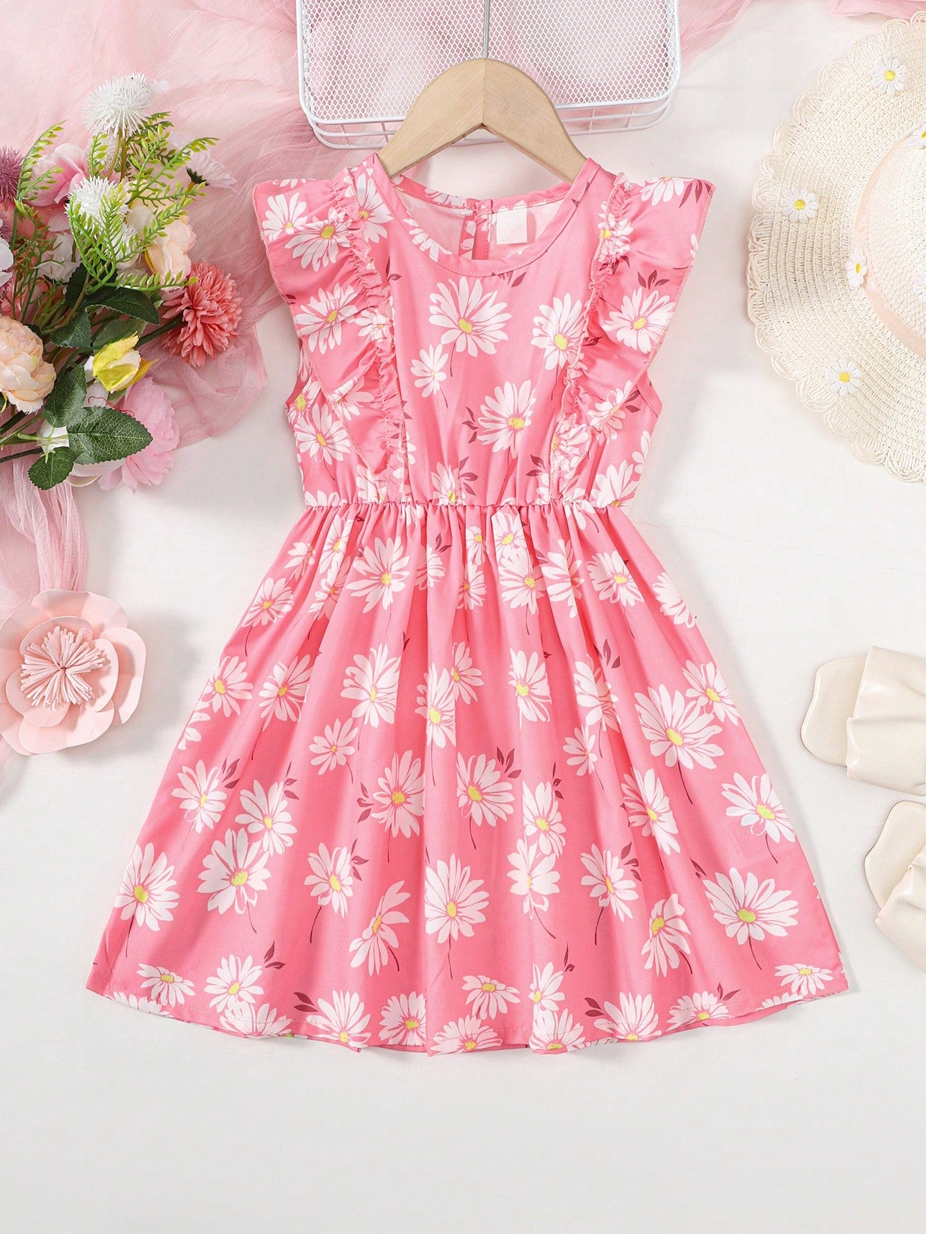 Young Girl Summer Sleeveless Dress Fashionable Sweet And Casual Style Children Refreshing Breathable Waist-Cinching Dress