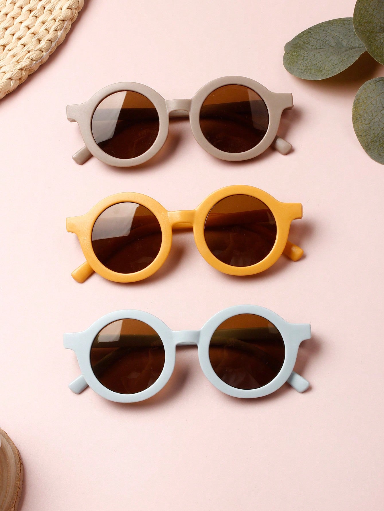 3pcs Unisex Baby Plain Fashion Sunglasses With Glasses Box For Daily Wear