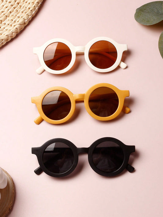 3pcs Unisex Baby Plain Fashion Sunglasses With Glasses Box For Daily Wear