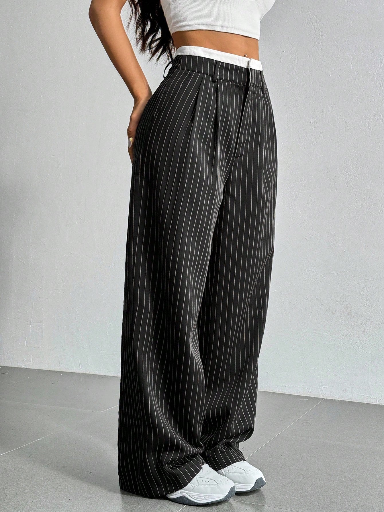 Striped Wide Leg High Waisted Suit Pants