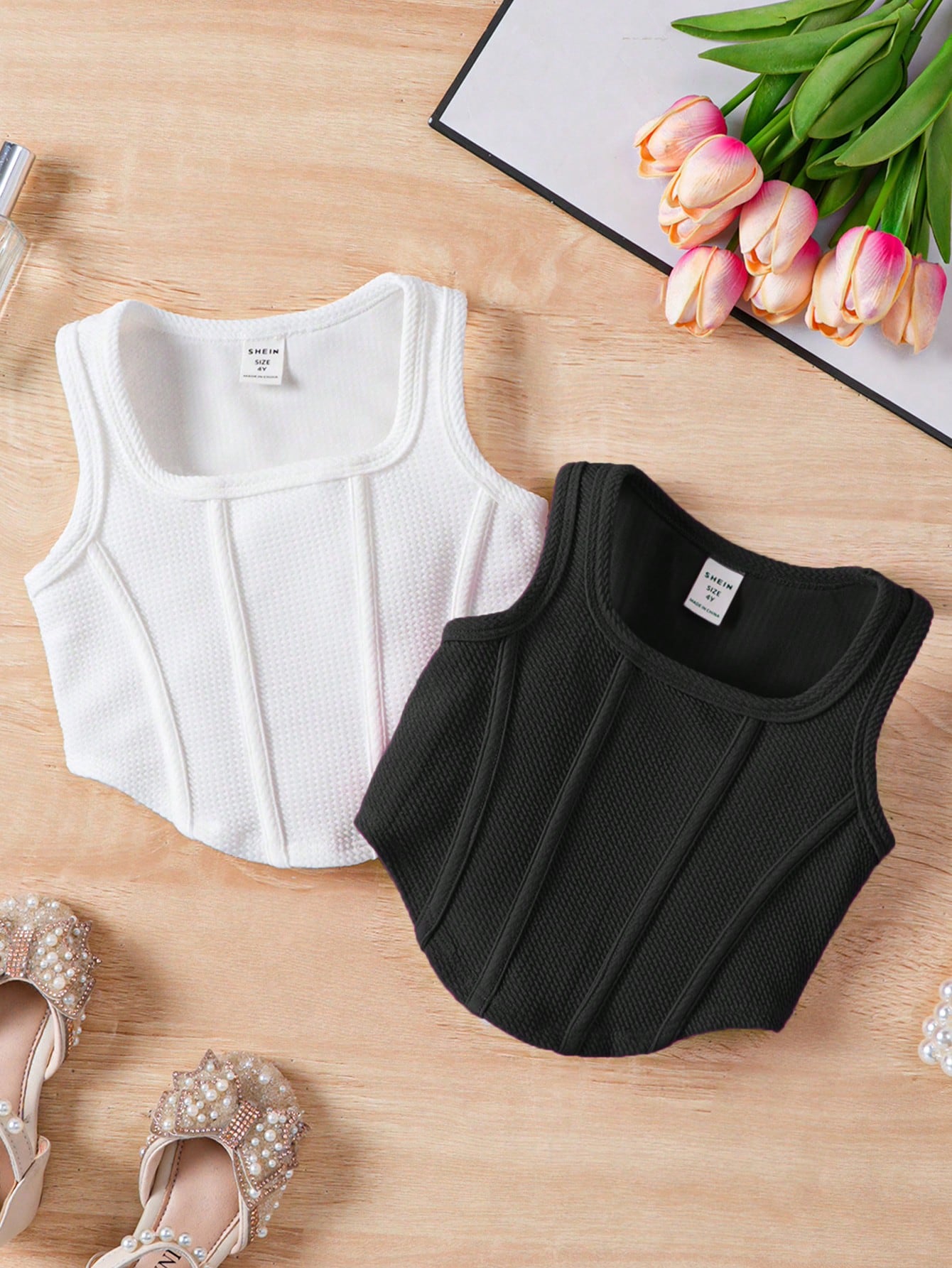 Young Girl Solid Color Tank Top With Square Collar For Casual Wear