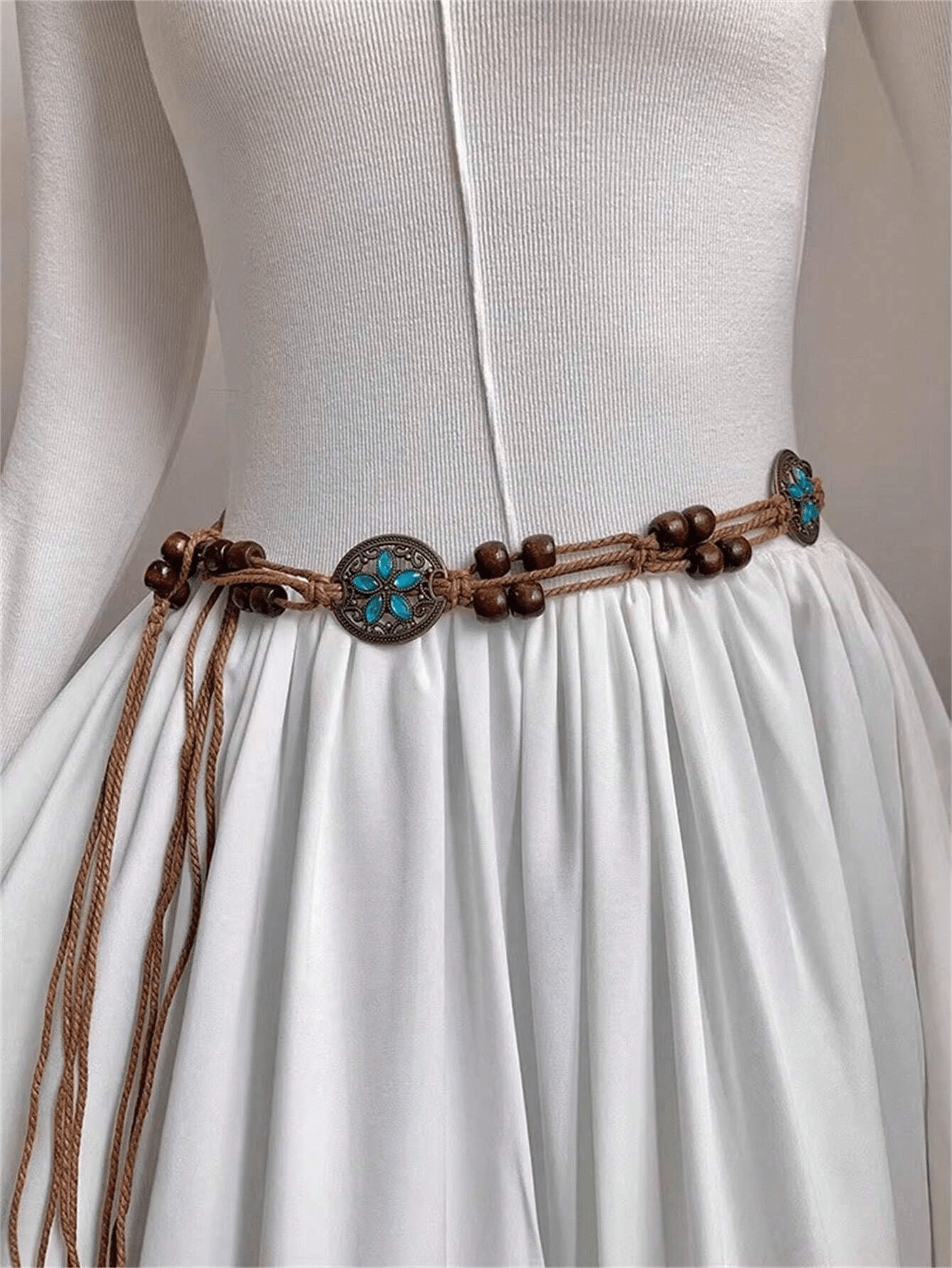 1PC Bohemian  Beach Western Style Woven Waistband Inlaid With Turquoise Decoration For Girl's Matching Skirt Retro Versatile Decorative Waist Chain