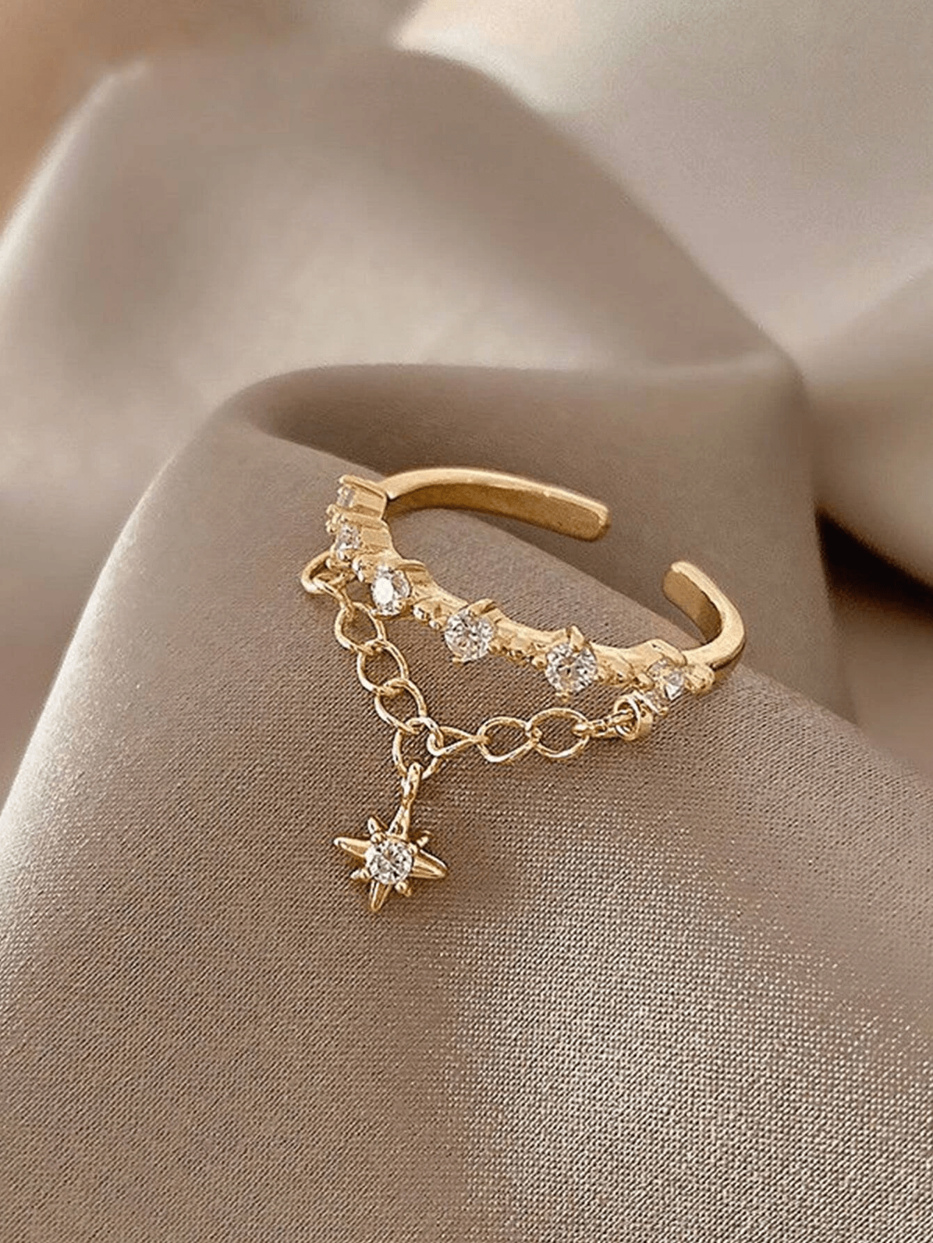 One European And American Alloy Geometric Chain Ring, Hexagram Ring For Girls, Adjustable Opening, Suitable For Parties And Gifts To Friends