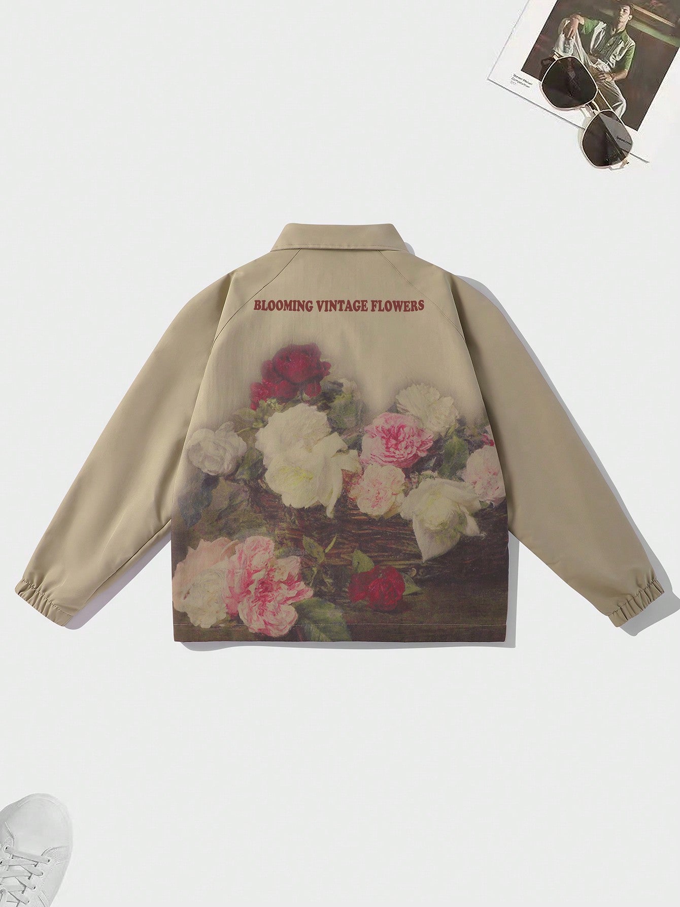 Men Floral & Slogan Graphic Jacket