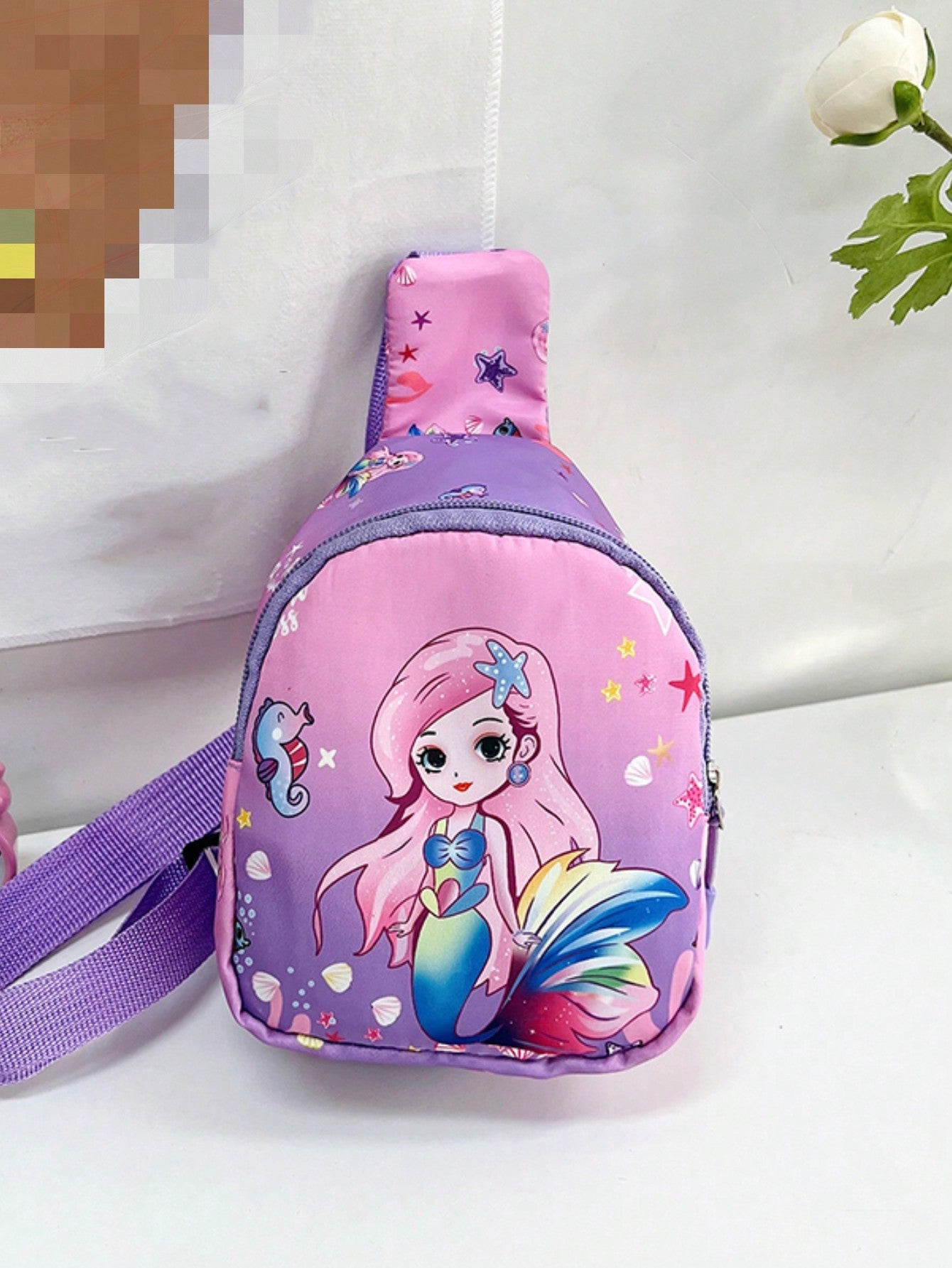 1pc Young Girl Nylon Zipper Closure Cute Cartoon Mermaid Mini Waist Bag/Chest Bag, Lightweight And Suitable For Daily Use