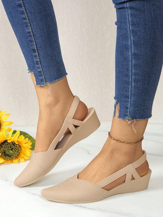 Women Rough Heel Shoes With Pointed Toe, Back Zipper And Air High Heel In Summer Slope Heel Sandals