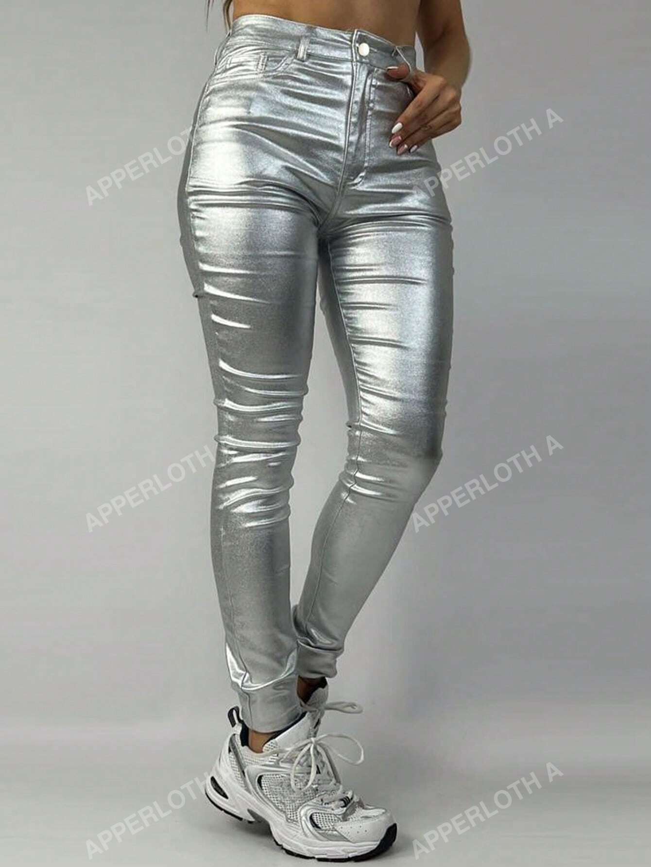 A High Waist PU Leather Skinny Pants