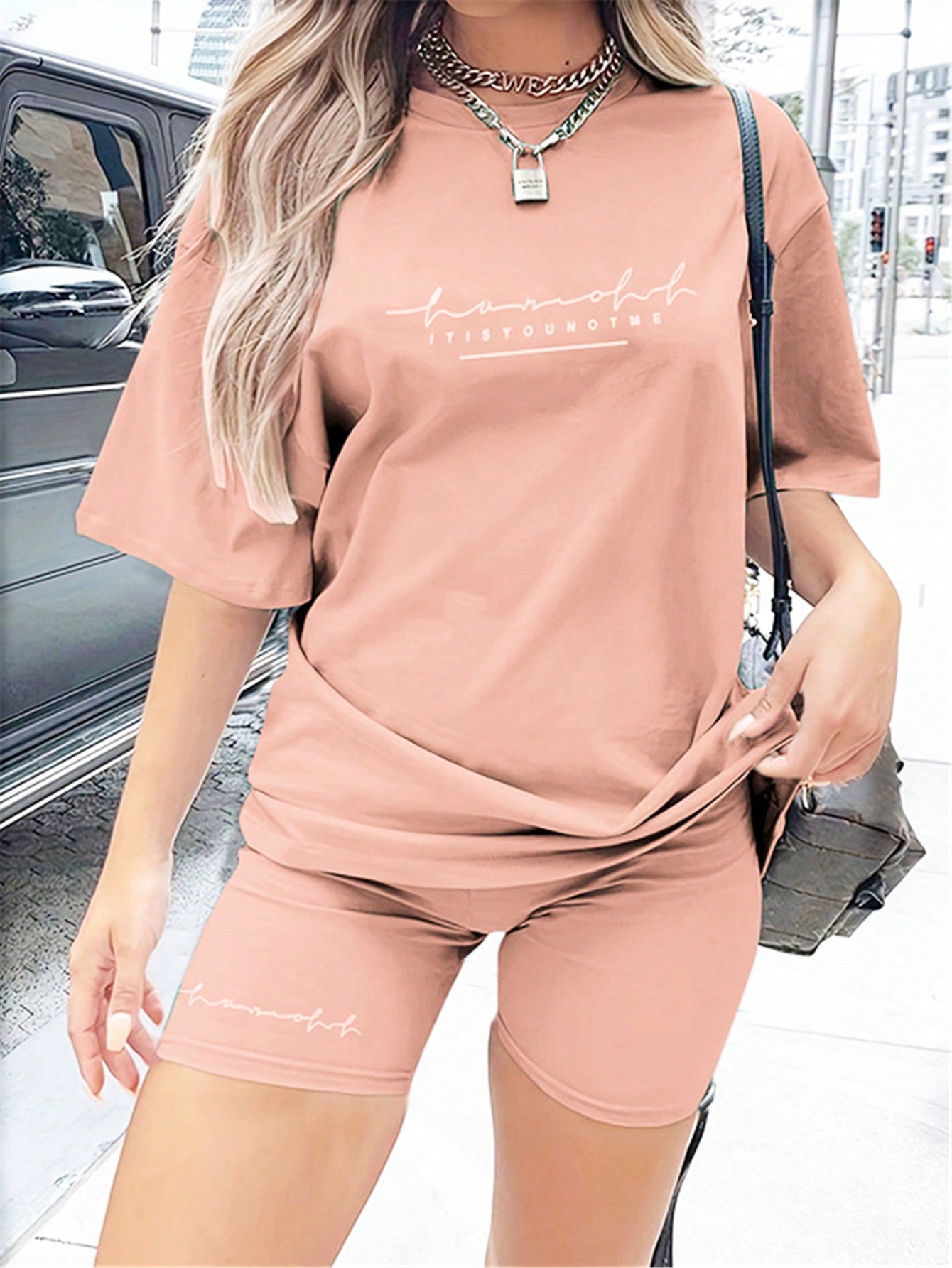 Loose Fit Letter Printed Casual T-Shirt And Shorts Set For Summer