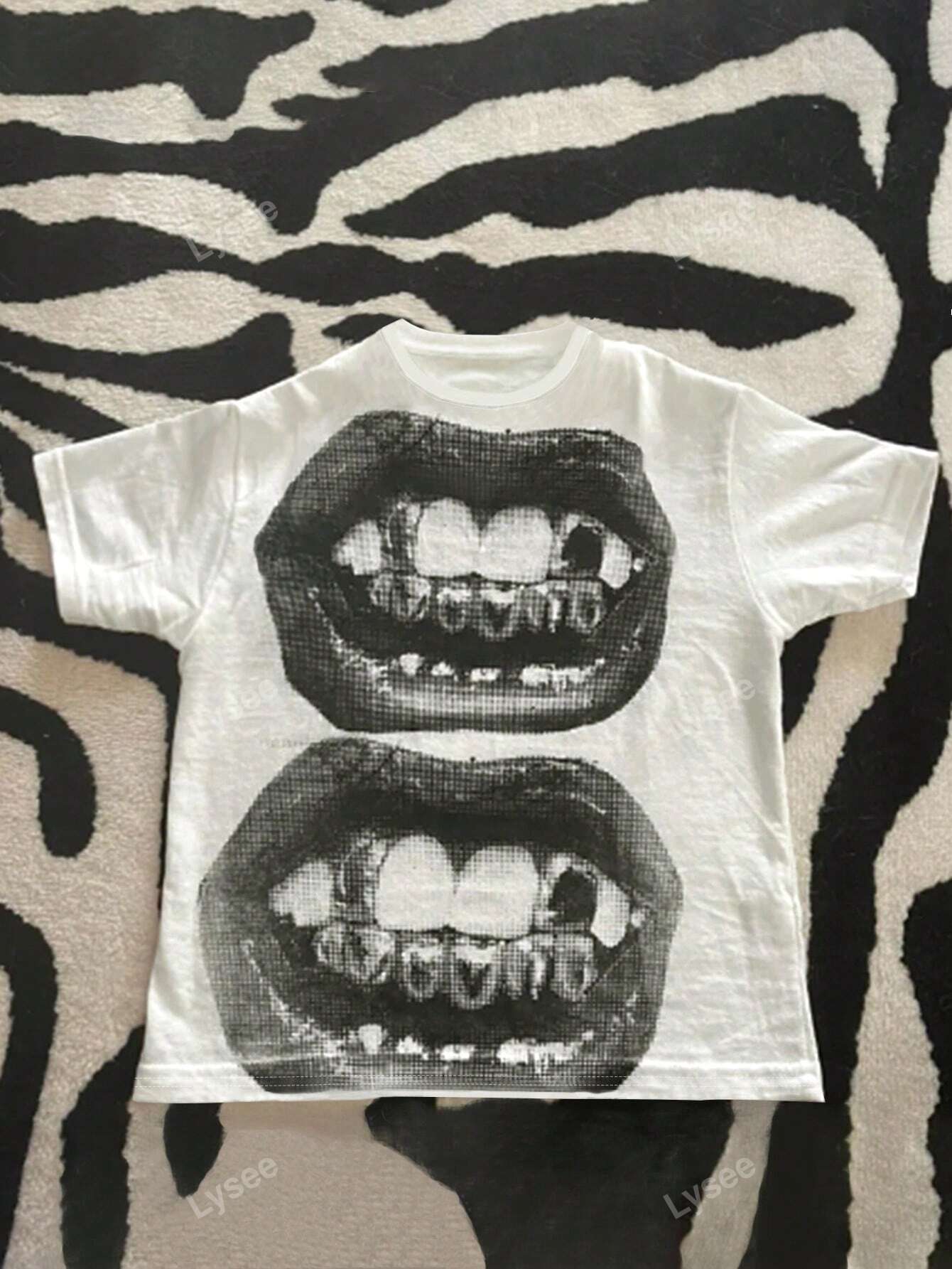 Women Casual Punk Round Neck Short Sleeve Lips Print Fashion Gothic Streetwear T-Shirt