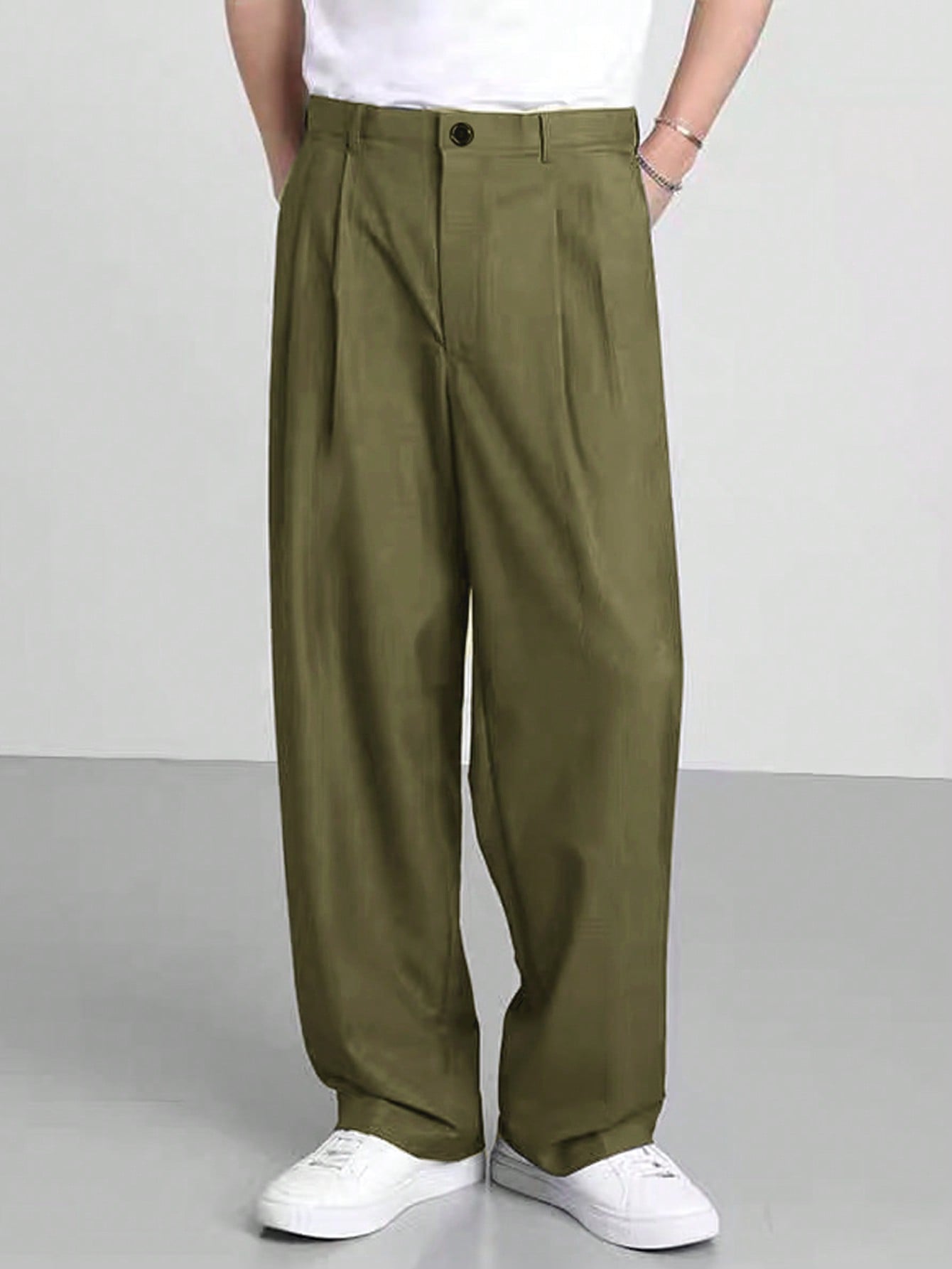 Men'S Solid Color Pleated Trousers