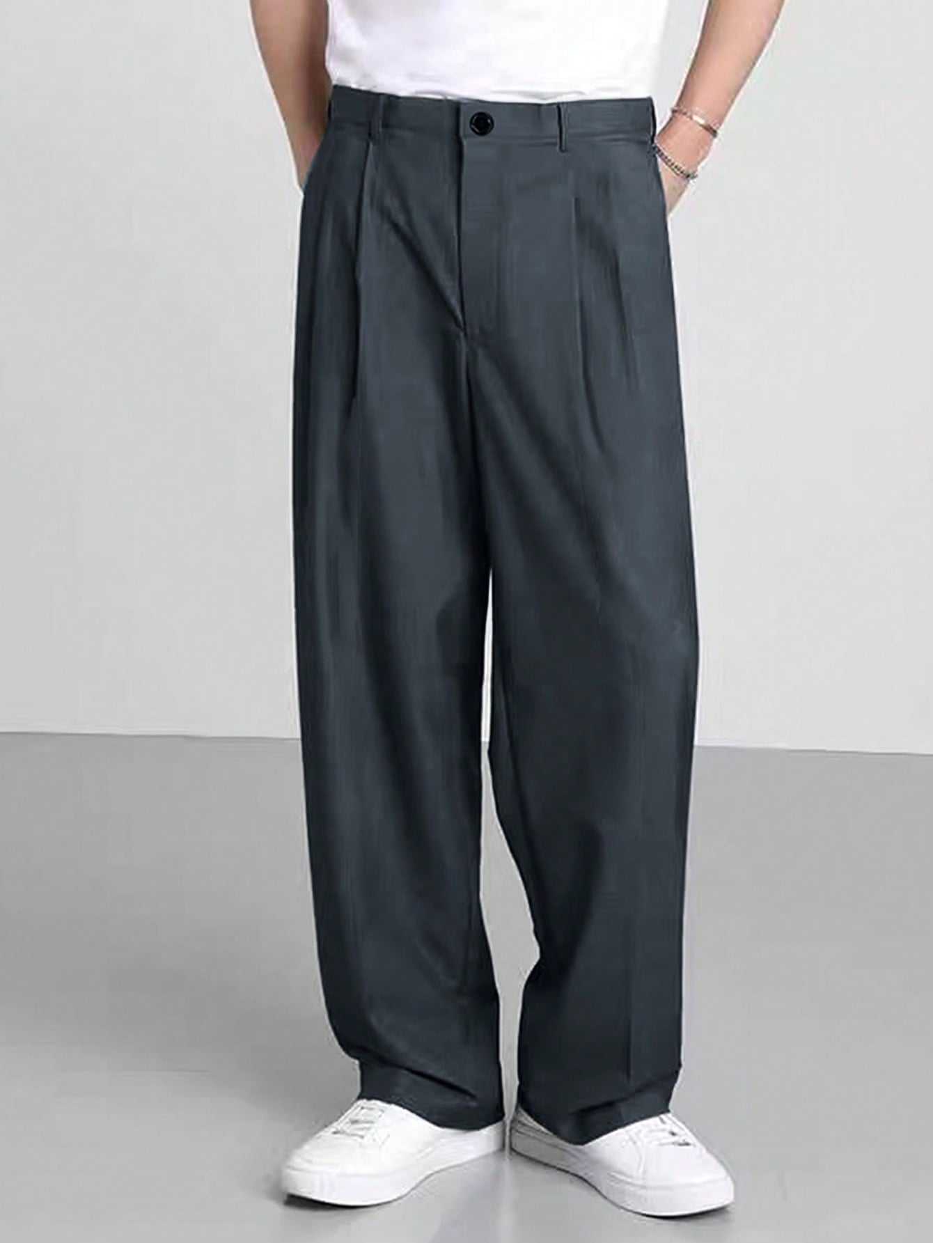 Men'S Solid Color Pleated Trousers