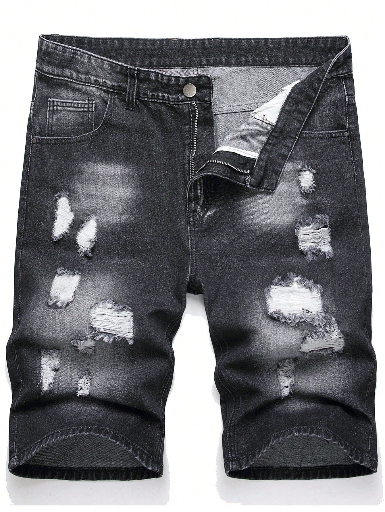 Tween Boy Black Grey Slim Straight Leg Ripped Denim Shorts