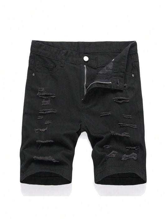 Tween Boys' Summer Casual Straight Denim Shorts With Distressed Design