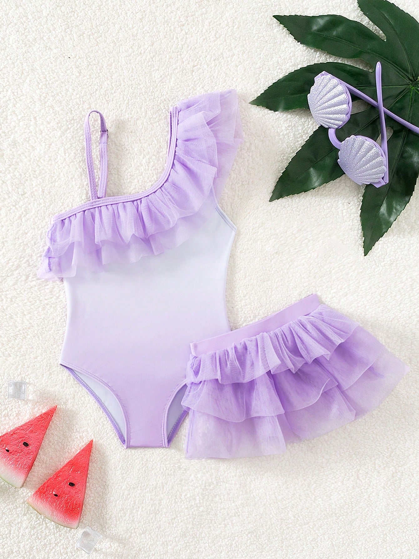 Young Girl 2pcs Gradient Color One-Piece Swimsuit With Skirt Cover-Up, Cute Bathing Suit For Summer Beach Activities