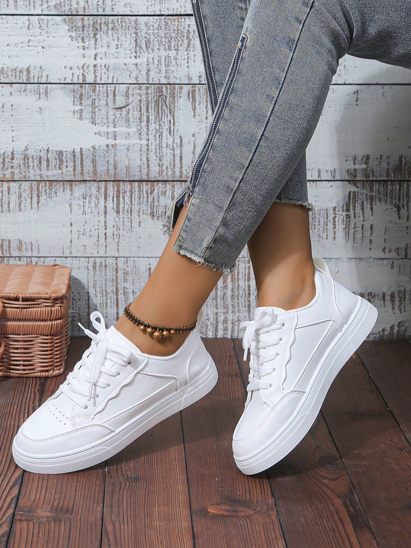 Girl White Leather Student Casual Shoes Teenager Flat Sports Sneakers