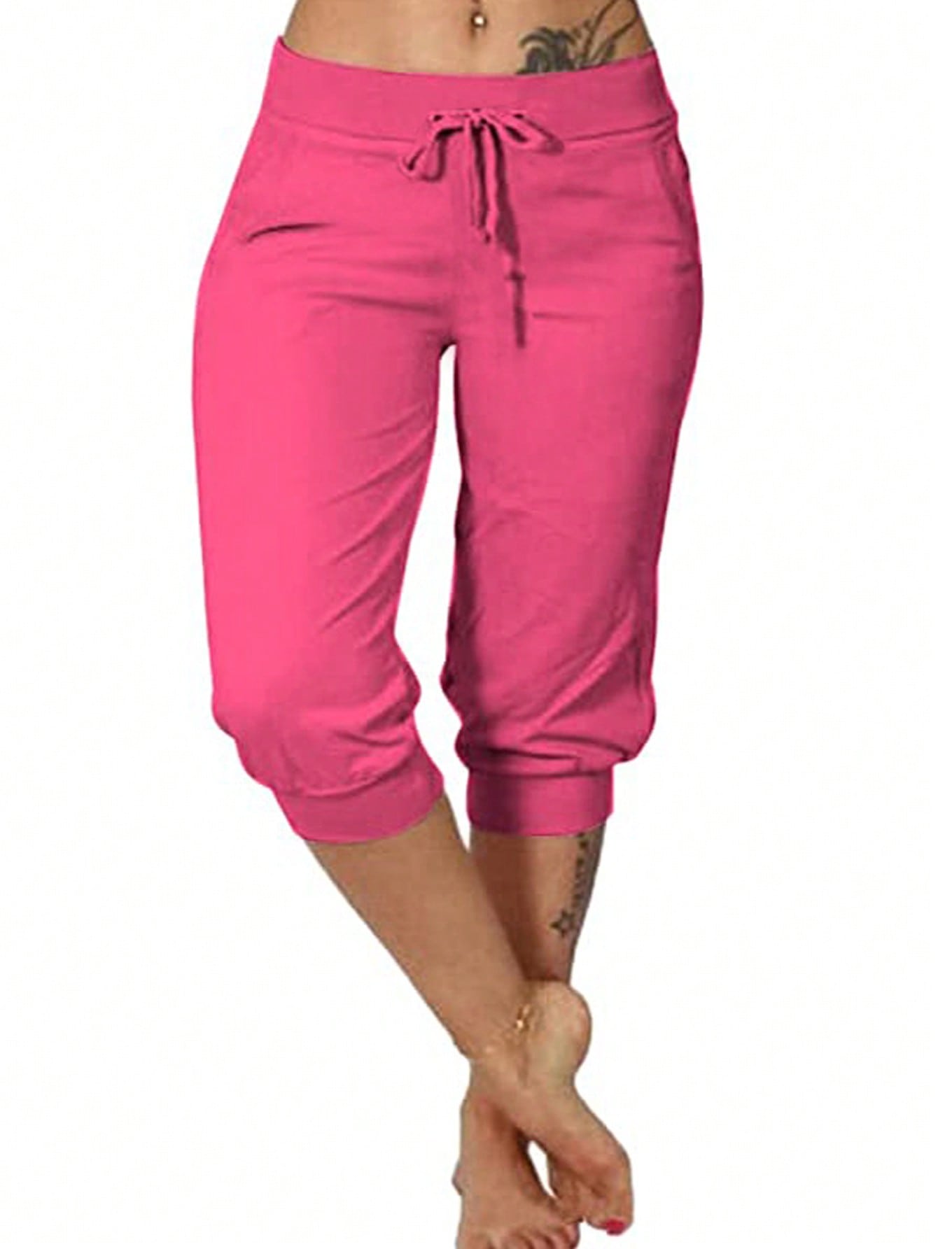 Plus Size Solid Color Drawstring Waist With Pockets Jogger Pants