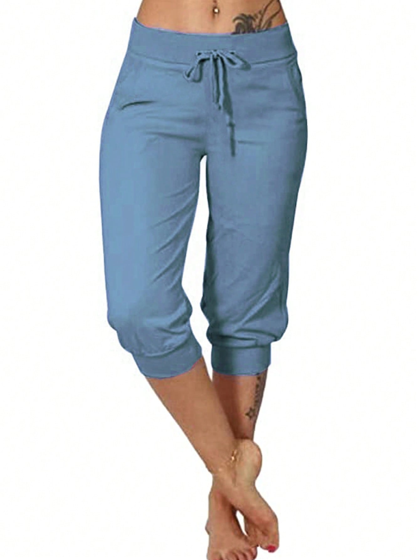 Plus Size Solid Color Drawstring Waist With Pockets Jogger Pants