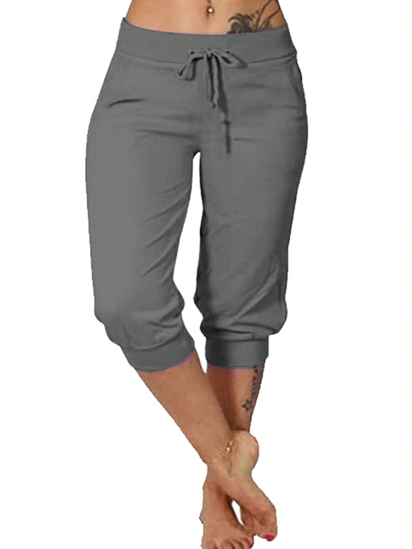 Plus Size Solid Color Drawstring Waist With Pockets Jogger Pants