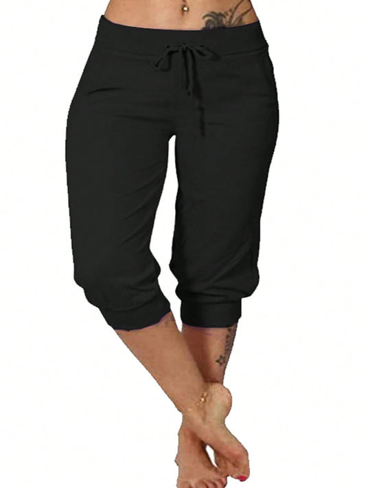 Plus Size Solid Color Drawstring Waist With Pockets Jogger Pants