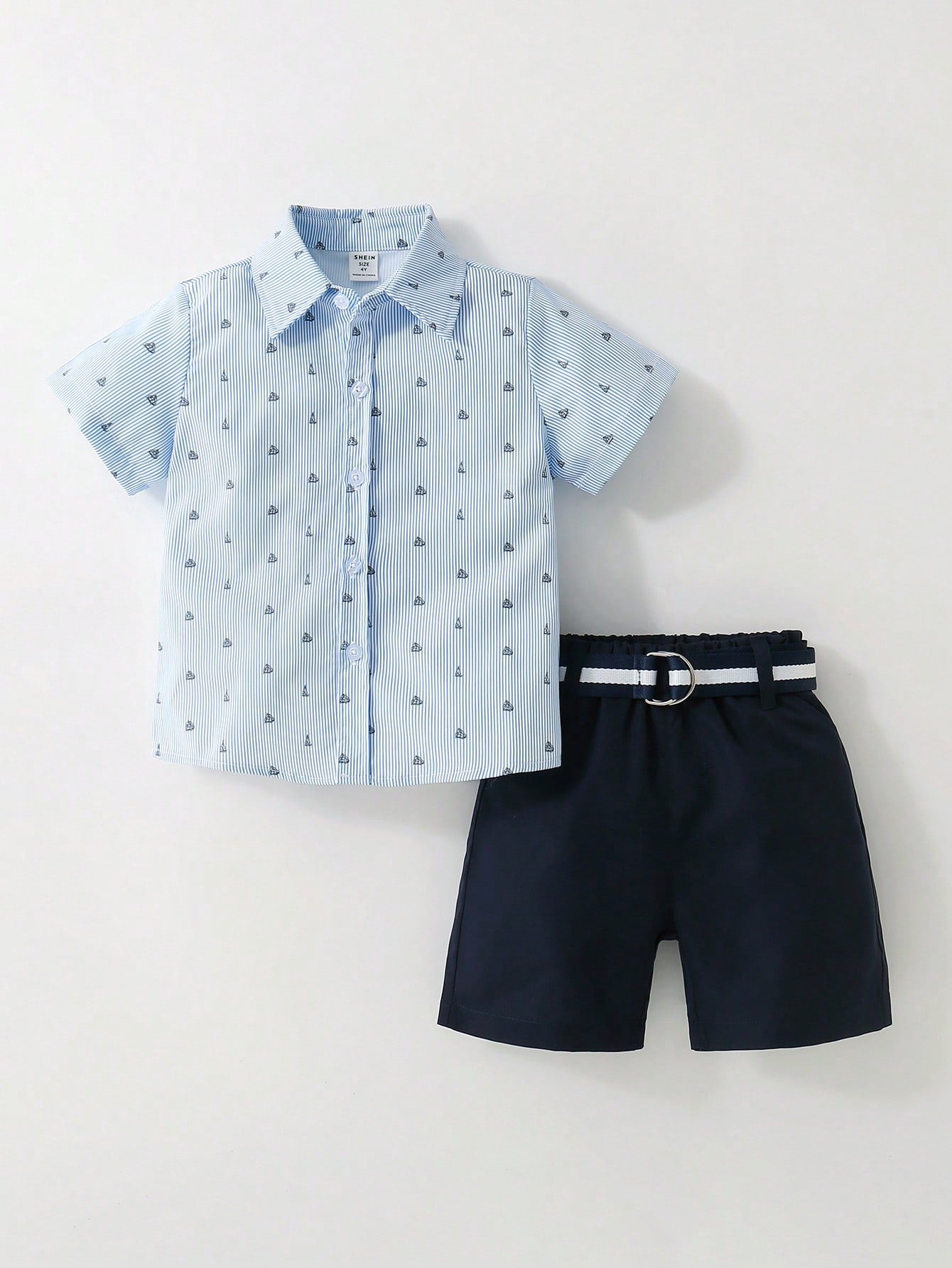 Young Boy 2pcs/Set Short-Sleeve T-Shirt With Sailboat Print