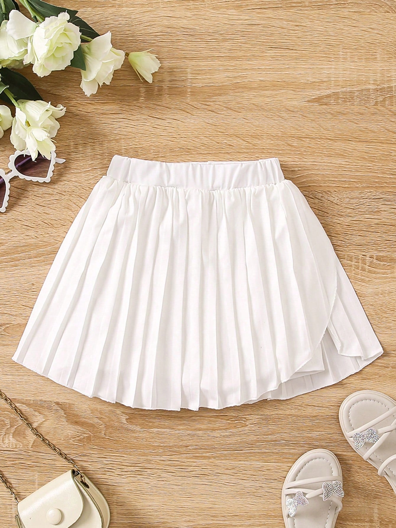 Young Girl Elegant Elastic Waist Summer Pleated Skort