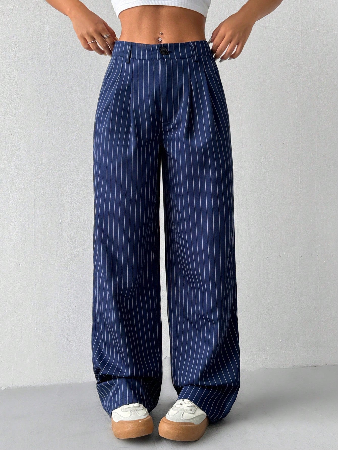 Loose Wide Leg Striped Casual Suit Pants