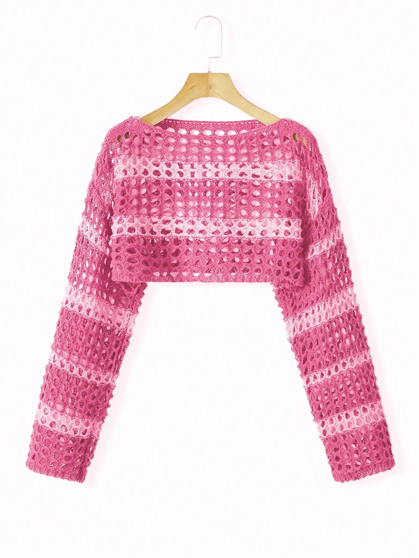 PUNK Plus Striped Open Knit Drop Shoulder Crop Sweater