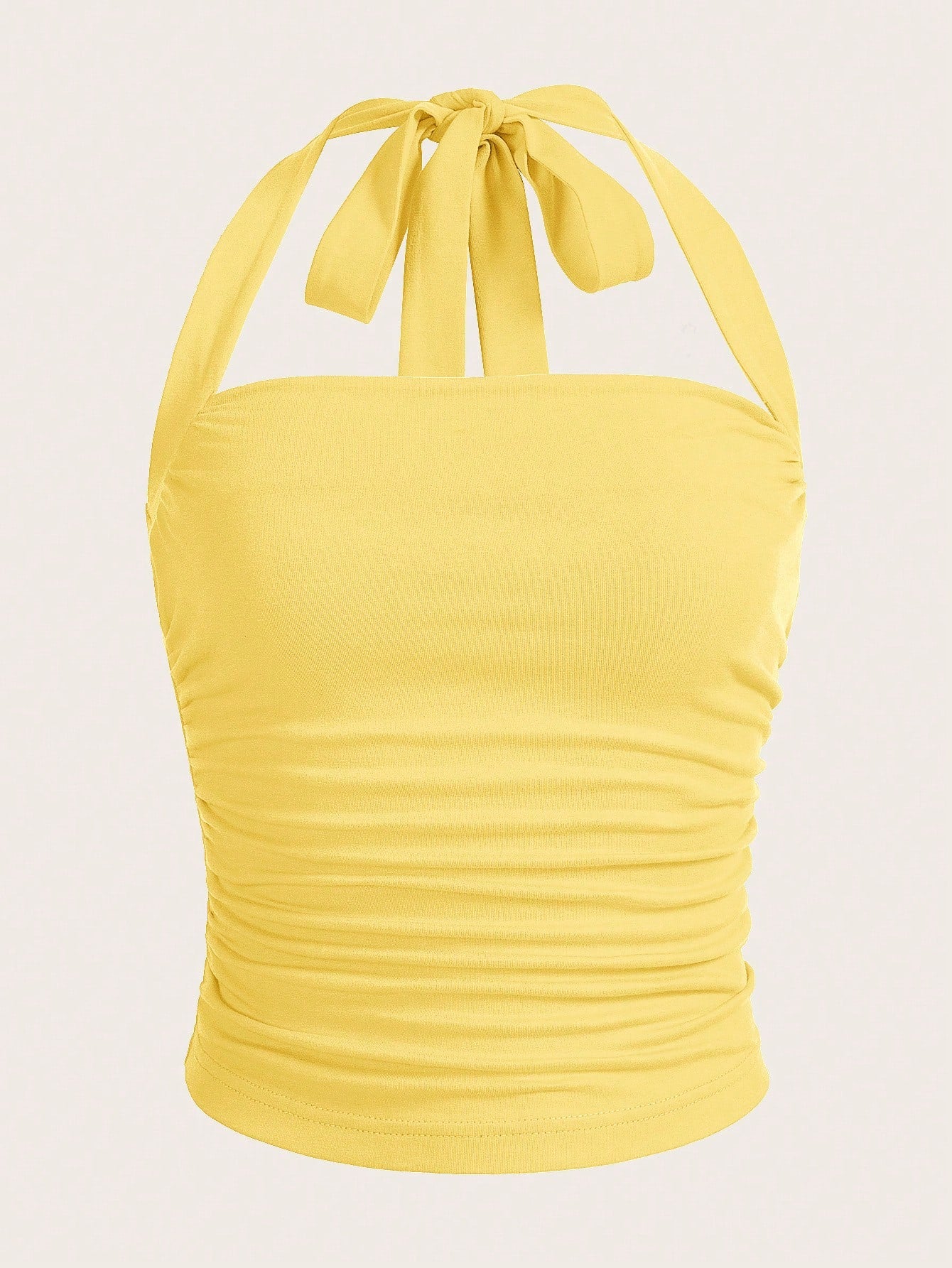 Summer  Outfits Solid Ruched Halter Top