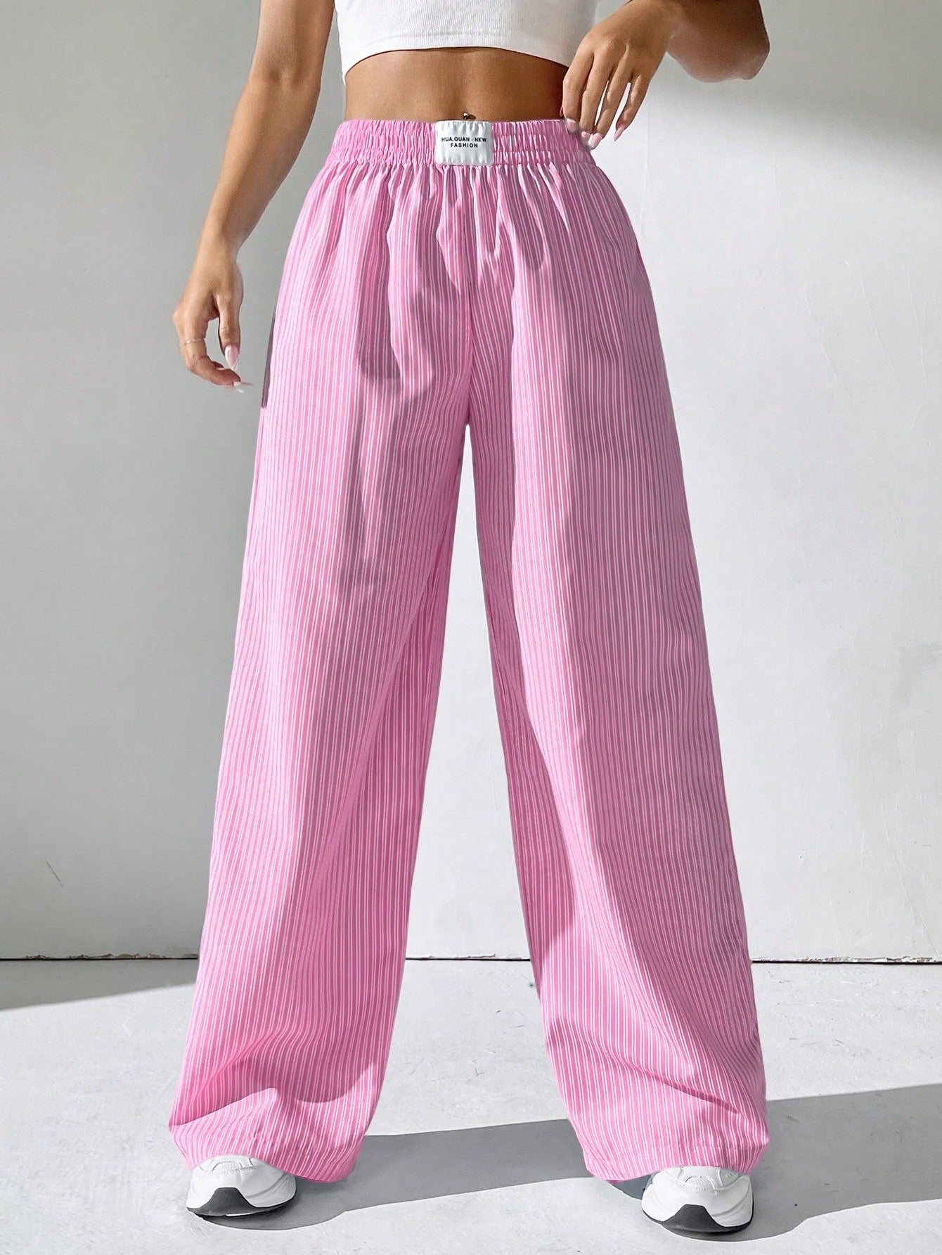 Pink Striped Woven Women's Trousers